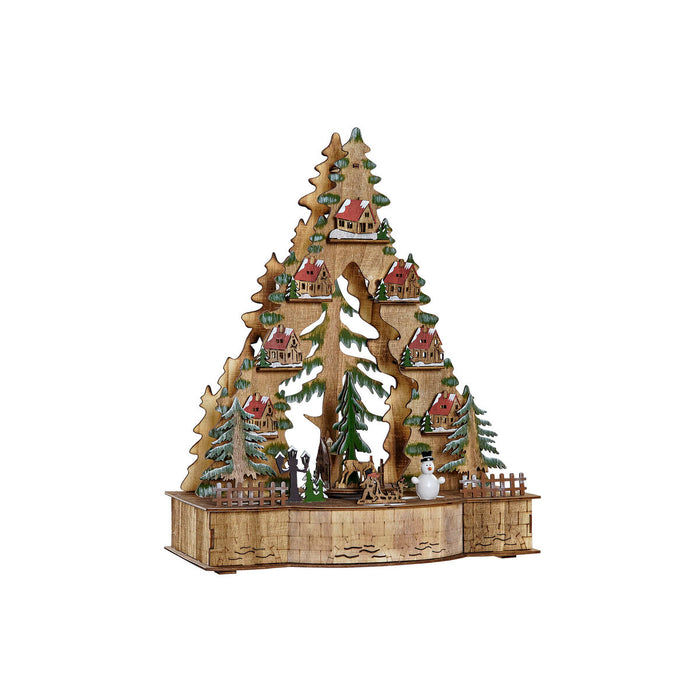 Weihnachtsschmuck DKD Home Decor grün natürlich Holz Baum Häuser 30 x 15 x 37 cm (3 Stück)