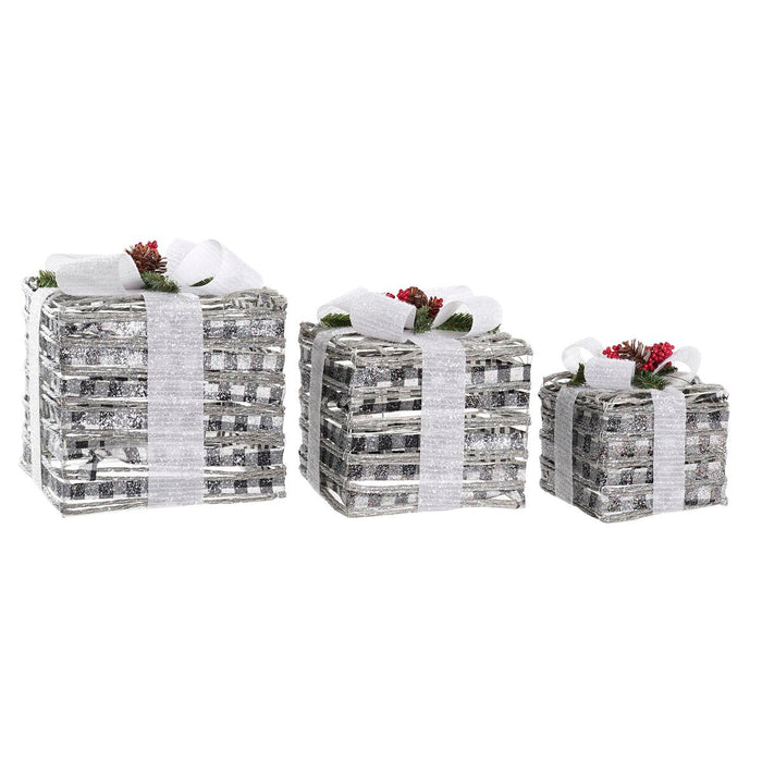 Set dekorativer Karten DKD Home Decor LED Weiß Rot grün Silberfarben Metall Verschneit 25 x 25 x 29 cm (3 Stücke)