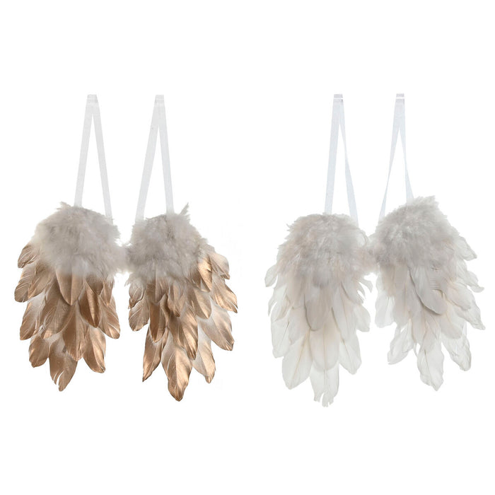 Hanging decoration Home ESPRIT White Golden Feather 28 x 4 x 33 cm (2 Units)