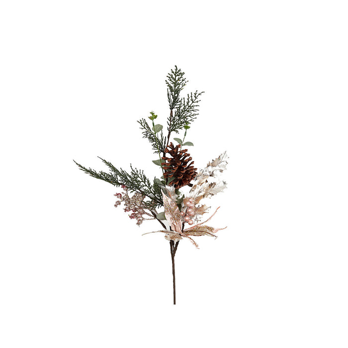 Christmas bauble Romimex Brown Green Pink Flowers Pine cone Branch 16 x 67 x 15 cm