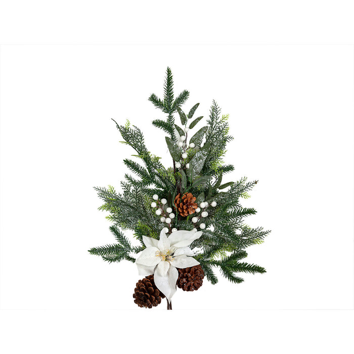 Christmas bauble Romimex White Brown Green Flowers Pine cone Branch Fir 40 x 58 x 40 cm