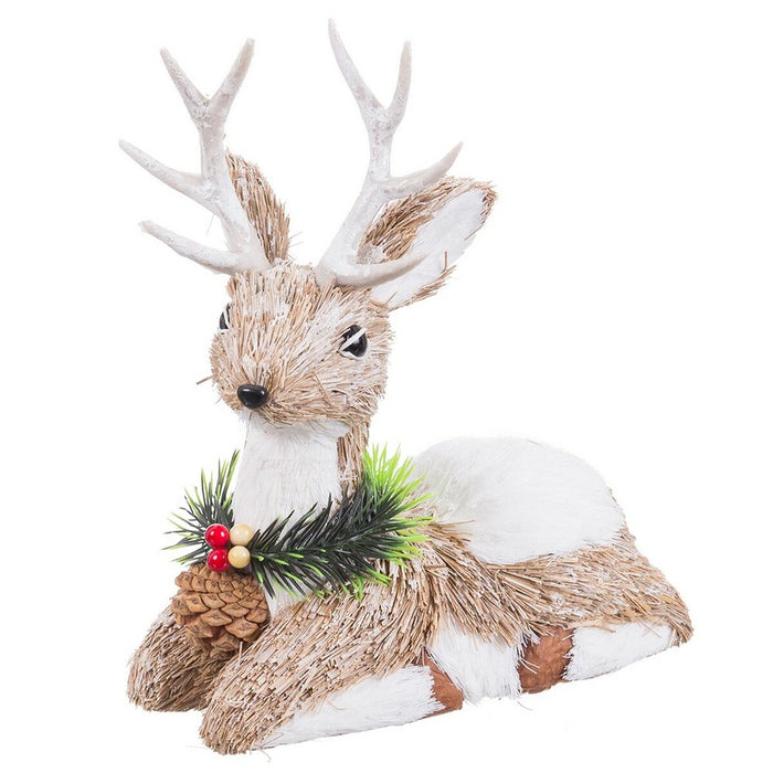 Weihnachtsschmuck Weiß natürlich Faser Polyfoam Hirsch 24 x 11 x 26 cm