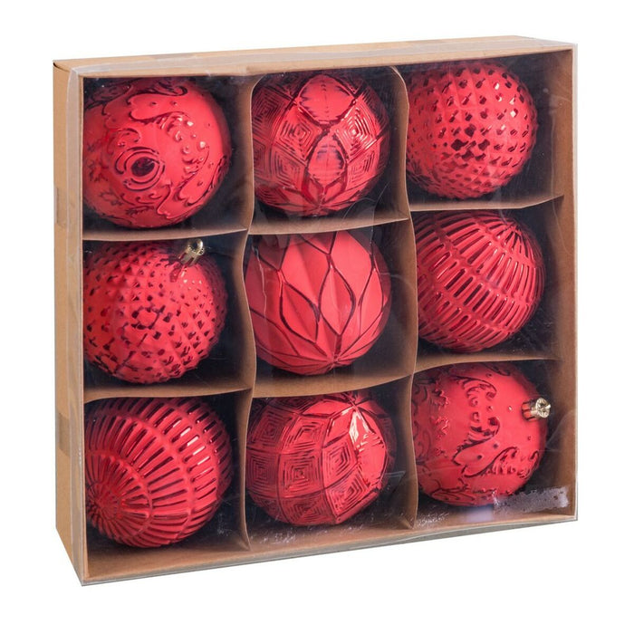 Weihnachtsbaumkugeln Rot Kunststoff Ø 8 cm 24 x 24 x 8 cm (9 Stück)