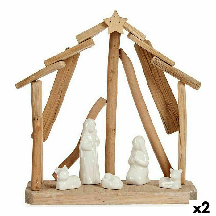 Weihnachtskrippe aus Keramik Braun Weiß 2 Stück 25 x 28 x 10 cm natürlich Holz (2 Stück)