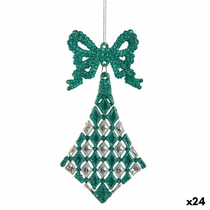 Decoración navideña lazo rombos plástico verde brillante 7,5 x 1 x 15,5 cm (24 piezas)