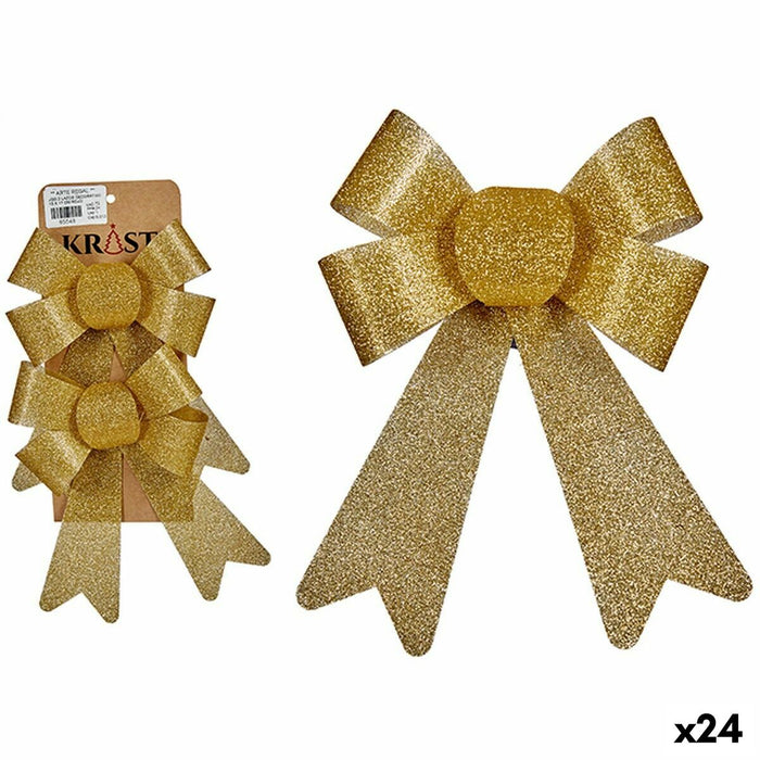 Weihnachtsdekoration Set Schleife Gold PVC 16 x 3 x 18 cm (24 Stück)